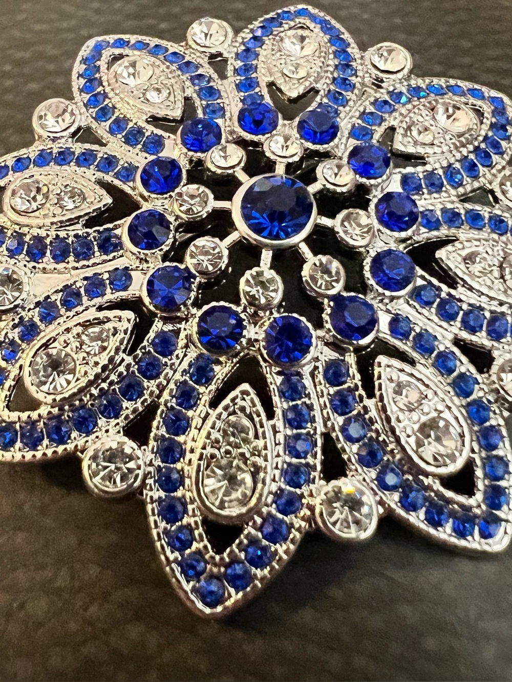 Monet Silver-Tone Brooch with Royal Blue and Clear Crystals